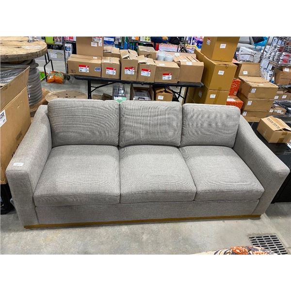 7.5FT 3-PERSON FABRIC COUCH - HAS VERY TINY SCRATCH ON BOTTOM FRONT CORNER