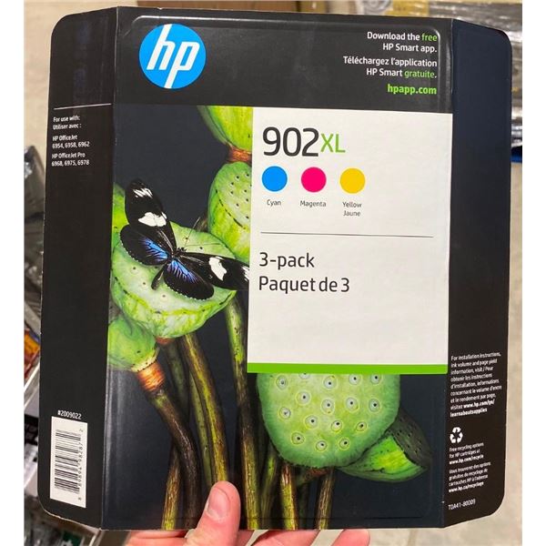 3 PACK OF HP 902XL PRINTER CARTRIDGES - 3 COLOURS