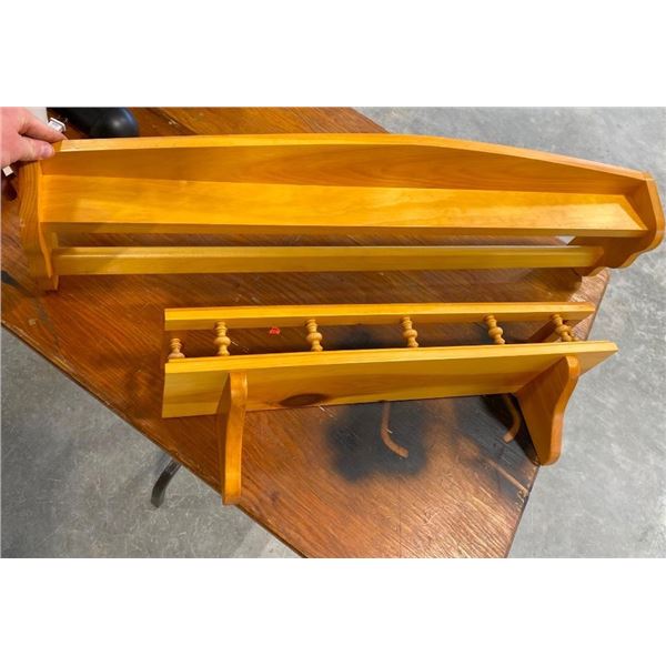 2 WOODEN WALL SHELVES
