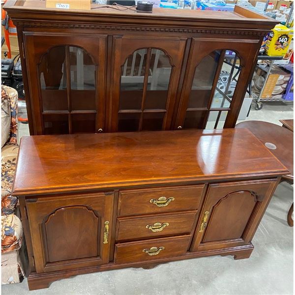 52IN WOODEN HUTCH CABINET WITH GLASS DOORS AND SHELVES