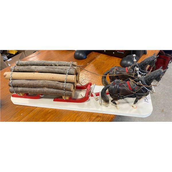 HORSE PULLING SLEIGH WITH LOGS DISPLAY - WHIPPLE TREE NEEDS TO BE GLUED