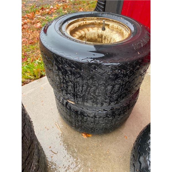 TWO 18X8.5-8 TIRES AND RIMS