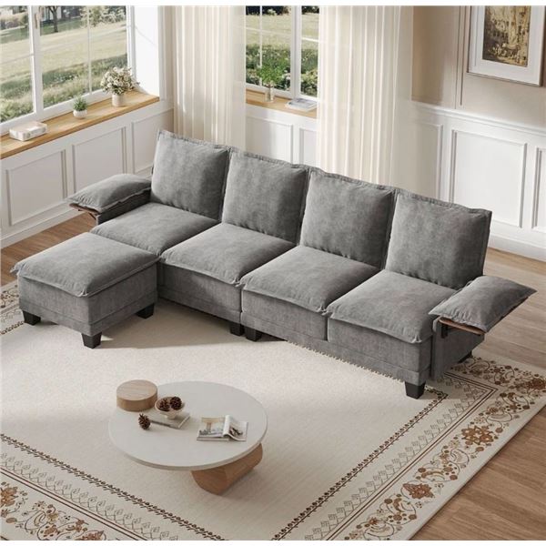 NIB Gray Comfy Cloud Couch Large Sofa for Living Room w/ Ottoman - SKU: USACOPN1087760-2
