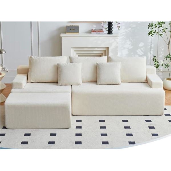 NIB Boneless Cloud Modular Sectional Sofa Left Facing Chaise Free - Beige - Approx: 55.1"D x 90.6"W