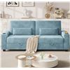 Image 1 : NIB - Light Blue Loveseat Sofa, Larger Couch Velvet Fabric with Storage, Charging Ports, Heightened 