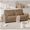 Image 2 : NIB - Tan Loveseat Sofa, Larger Couch Velvet Fabric with Storage, Charging Ports, Heightened Backres