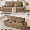 Image 4 : NIB - Tan Loveseat Sofa, Larger Couch Velvet Fabric with Storage, Charging Ports, Heightened Backres