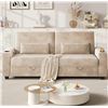 Image 1 : NIB - Beige Loveseat Sofa, Larger Couch Velvet Fabric with Storage, Charging Ports, Heightened Backr