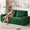 Image 2 : NIB - Green Loveseat Sofa, Larger Couch Velvet Fabric with Storage, Charging Ports, Heightened Backr