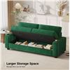 Image 4 : NIB - Green Loveseat Sofa, Larger Couch Velvet Fabric with Storage, Charging Ports, Heightened Backr