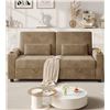 Image 1 : NIB - Tan Loveseat Sofa, Larger Couch Velvet Fabric with Storage, Charging Ports, Heightened Backres
