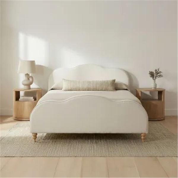 BNIB Moes - Jacqueline King Bed Cream HeadBoard and Footboard (FO-1053-050-A)