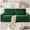 Image 1 : NIB - Green Loveseat Sofa, Larger Couch Velvet Fabric with Storage, Charging Ports, Heightened Backr