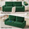 Image 3 : NIB - Green Loveseat Sofa, Larger Couch Velvet Fabric with Storage, Charging Ports, Heightened Backr