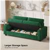 Image 4 : NIB - Green Loveseat Sofa, Larger Couch Velvet Fabric with Storage, Charging Ports, Heightened Backr