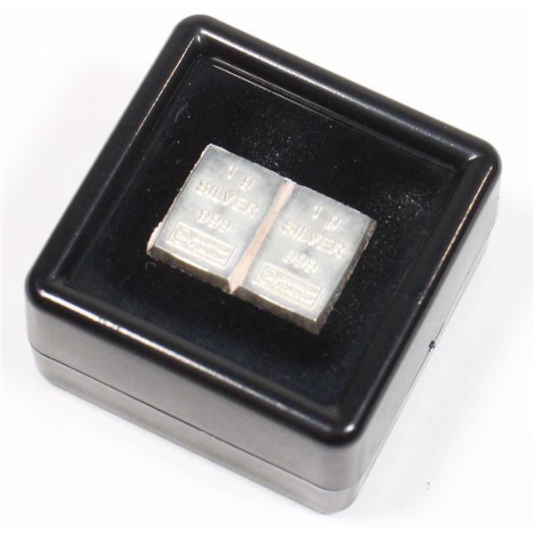 1 GRAM SILVER BARS IN GEMSTONE DISPLAY BOX 2 PC