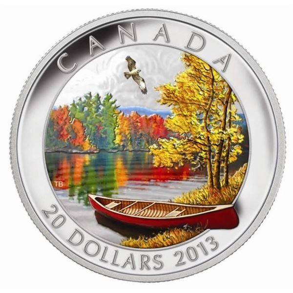 2013 CANADA $20 AUTUMN BLISS 1 OZ.FINE SILVER