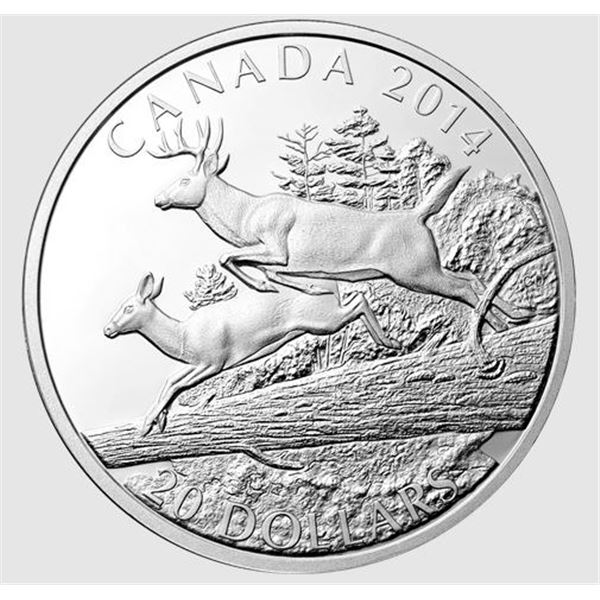 2014 CANADA $20 THE WHITE TAILED DEER- MATES 1 OZ.