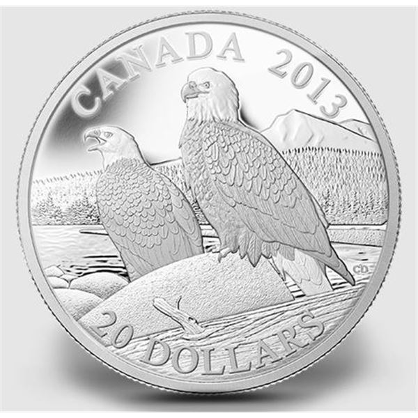 2013 CANADA $20 BALD EAGLE- LIFELONG MATES 1 OZ.