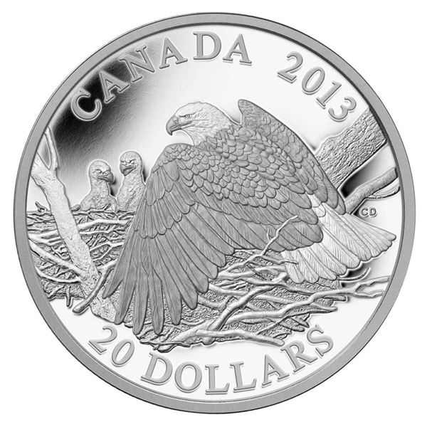2013 CANADA $20 BALD EAGLE- LIFELONG MATES 1 OZ.