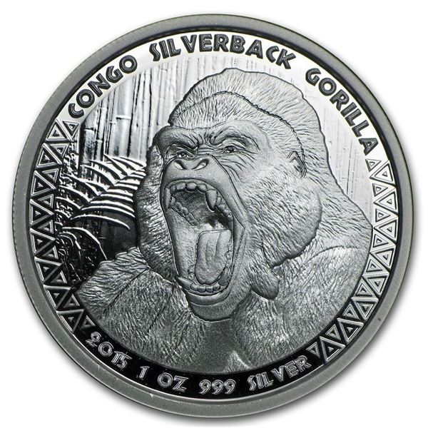 1 OZ 2015 CONGO SILVER BACK GORILLA SILVER COIN