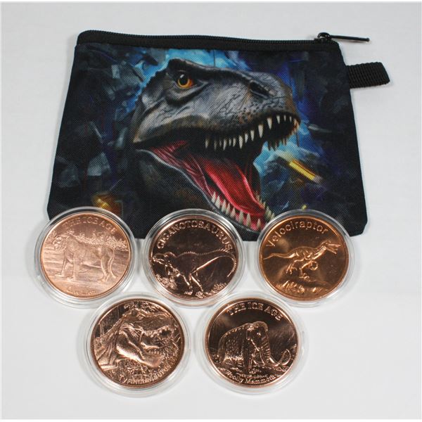 5- 1 OZ COPPER ROUNDS. ALL DIFFERENT. COMES WITH
