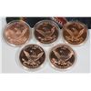Image 3 : 5- 1 OZ COPPER ROUNDS. ALL DIFFERENT. COMES WITH