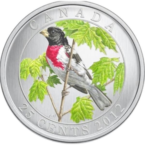 2012 25 CENT BIRDS OF CANADA ROSE BREASTED