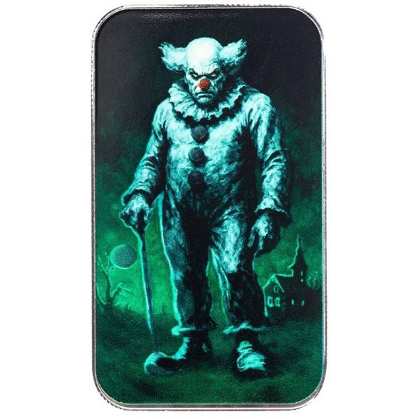 CARNIVAL CLOWN. 1 OZ. COLOURIZED SILVER BAR. .999