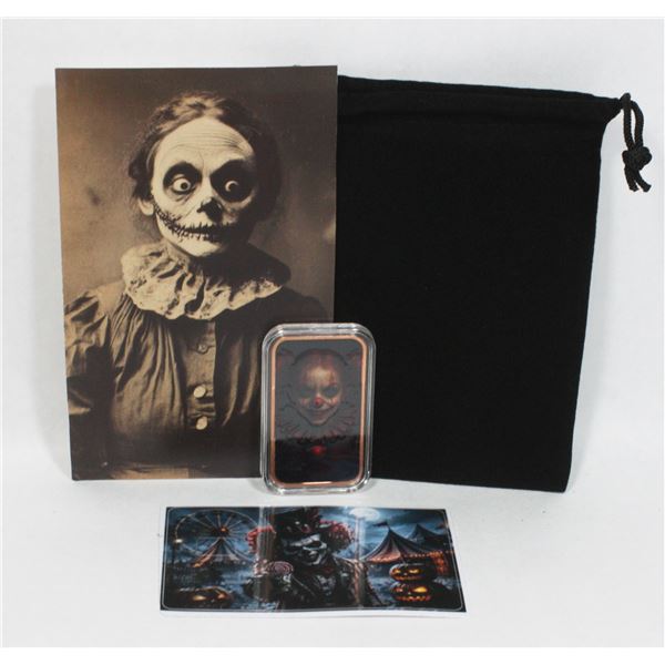 1 OZ CREEPY CLOWN. SISTER COPPER BAR WITH GIFT