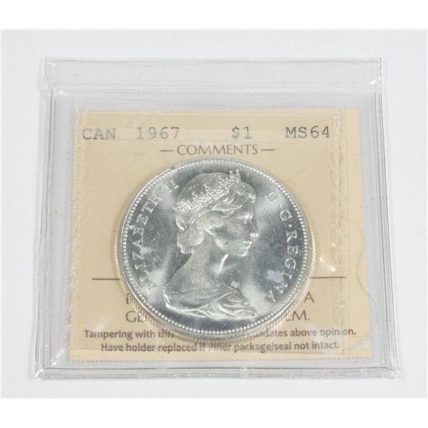 1967 CANADA SILVER DOLLAR CERTIFIED MS 64