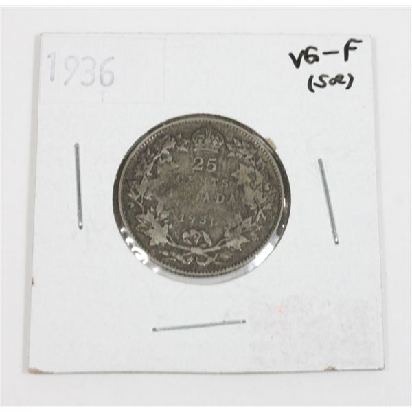 1936 CANADA SILVER 25 CENT