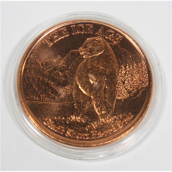 1 OZ GIANT SHORT FACED BEAR COPPER ROUND IN