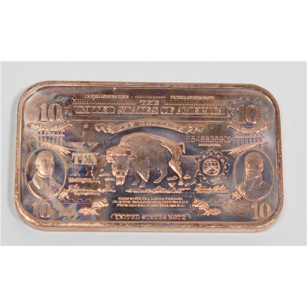 1 OZ COPPER BAR, USA $10 BILL THEMED