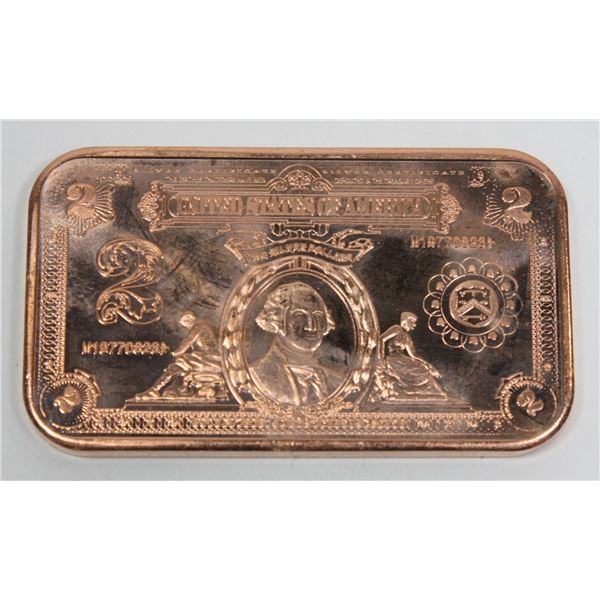 1 OZ COPPER BAR, USA $2 BILL THEMED
