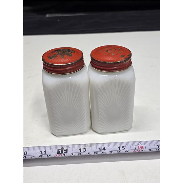 (2) Milk Glass Spice Containers