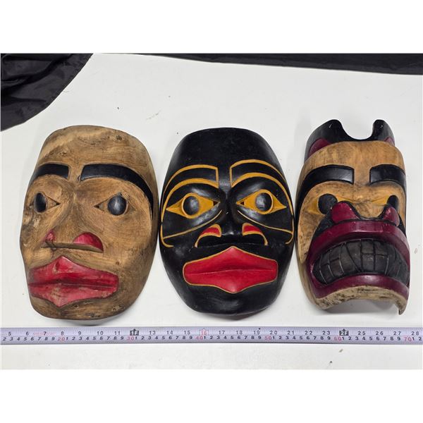 (3) Hand Crafted Wooden Masks