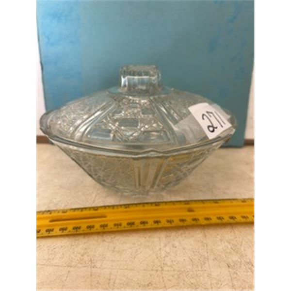 2-pc Covered Pressed Glass Candy Bowl, 7”