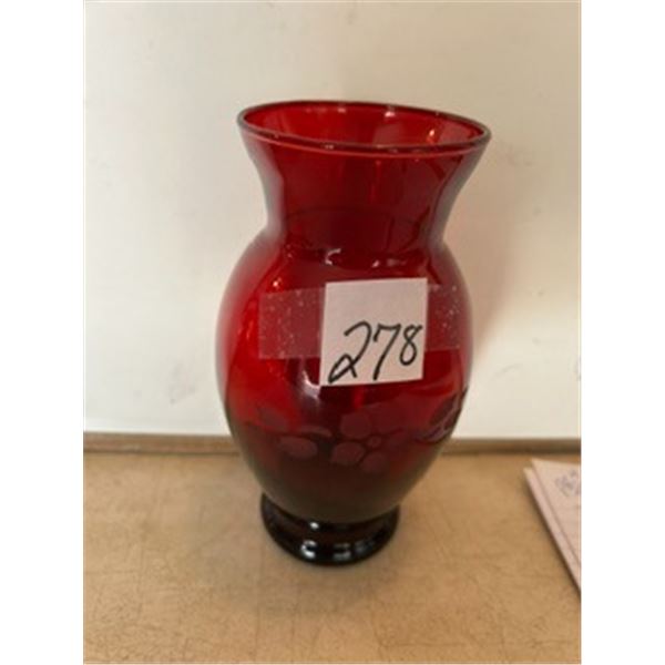 Vintage Ruby Red Glass Vase, 6 ½” Tall