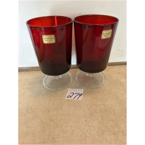 (2) Vintage Luminarc Ruby Red Stemmed Goblets, 5 ¼”