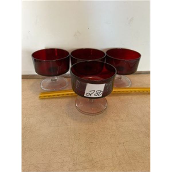 (4) Vintage Luminarc Ruby Red Stemmed Dessert Glasses, 3 1/4”