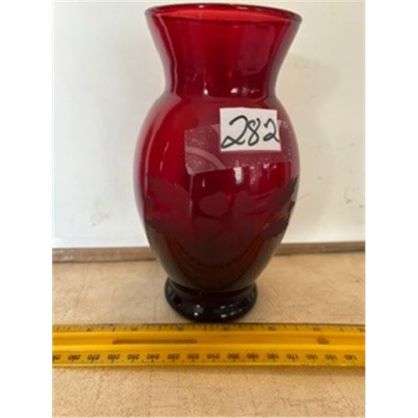 Vintage Ruby Red Glass Vase, 6 ½”