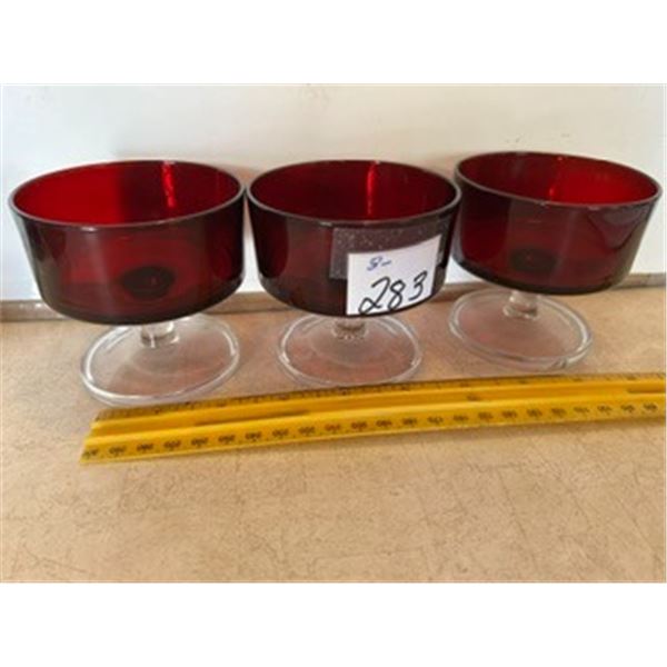 (3) Vintage Luminarc Ruby Red Stemmed Dessert Glasses, 3 1/4”