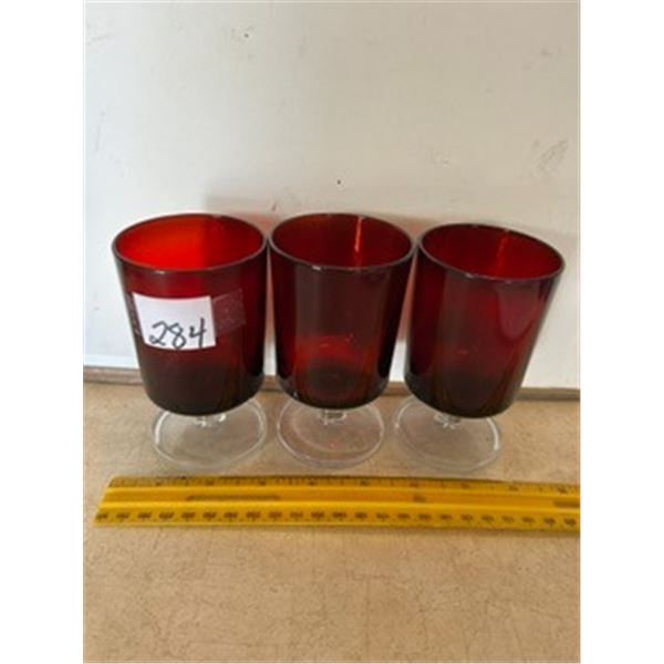 (3) Vintage Luminarc Ruby Red Stemmed Glasses, 4 ½”