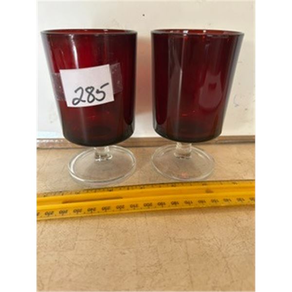 (2) Vintage Luminarc Ruby Red Stemmed Glasses, 4 ½”