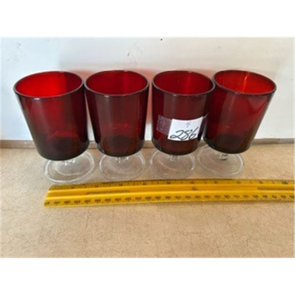 (4) Vintage Luminarc Ruby Red Stemmed Glasses, 4”