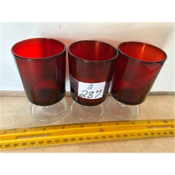 (3) Vintage Luminarc Ruby Red Stemmed Glasses, 4”