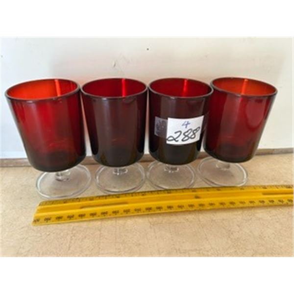(4) Vintage Luminarc Ruby Red Stemmed Glasses, 4”