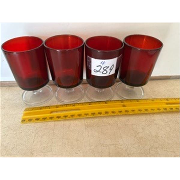 (4) Vintage Luminarc Ruby Red Stemmed Glasses, 3 ½”