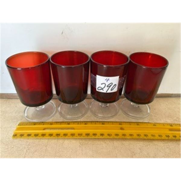 (4) Vintage Luminarc Ruby Red Stemmed Glasses, 3 ½”